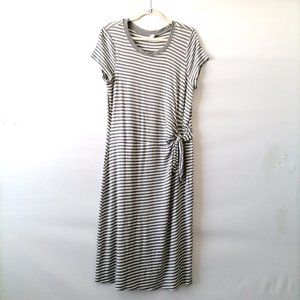 Cable & Gauge Womens Gray Round Neck Striped Front Knot Midi Dress Size L